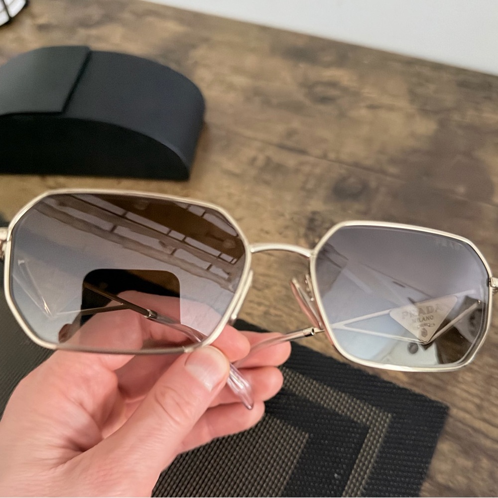 Prada Gold Hexagonal Sunglasses with Dark Lenses